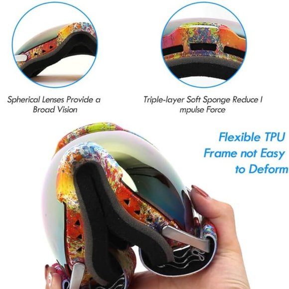 Ski goggles over glasses anti-fog UV400 protection - Picture 4 of 6